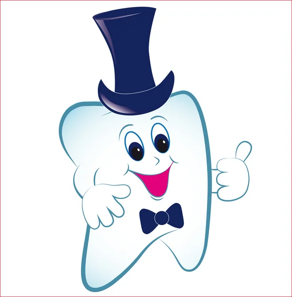 Cartoon tooth with thumb and hat. — Stock Vector