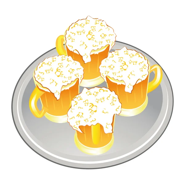Světlé pivo hrnek nebo poháru na stříbrném podnose — Stockový vektor