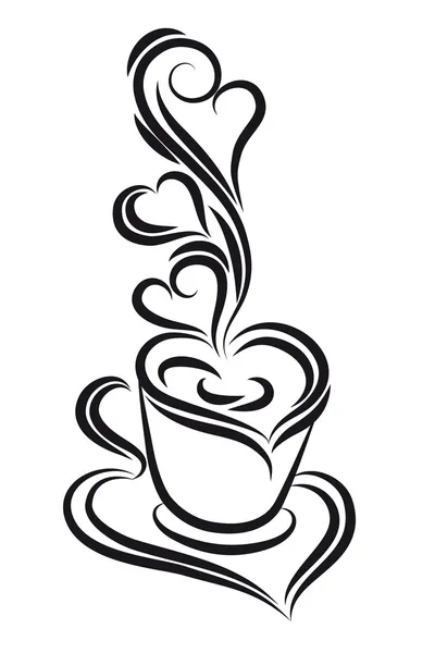 Чорно-біла чашка кави вектор. Вихор, стиль завитків . — стоковий вектор