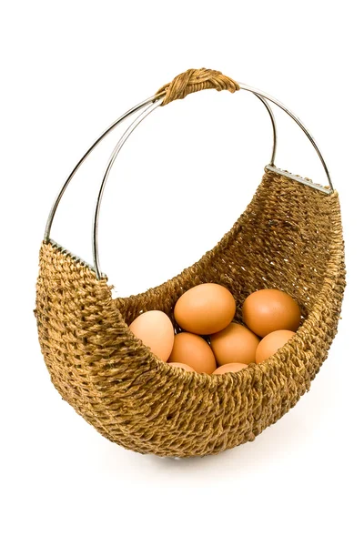Cesta de tecido cheia de ovos — Fotografia de Stock