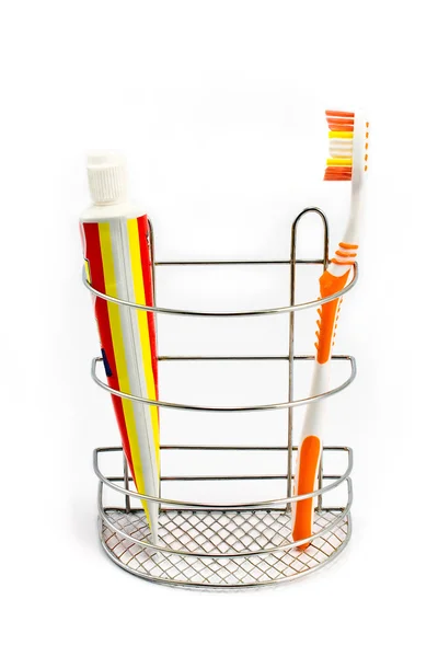 Tandenborstel naast tandpasta — Stockfoto