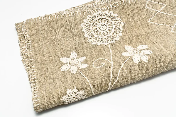 Natural rustic linen with lace — Stock Photo, Image