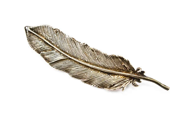 Velho broche de penas de prata — Fotografia de Stock