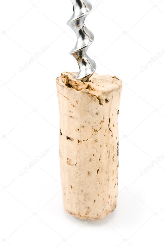 Wine cork with corkscrew