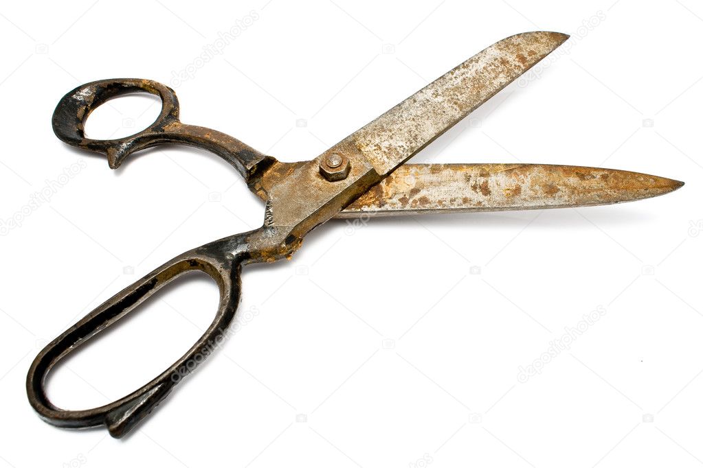 Vintage Metal Scissors On Isolated Stock Photo - Download Image