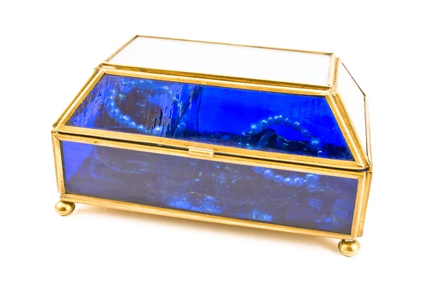stock image Blue glass jewelry box