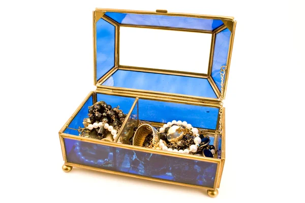 Boîte à bijoux en verre bleu — Photo