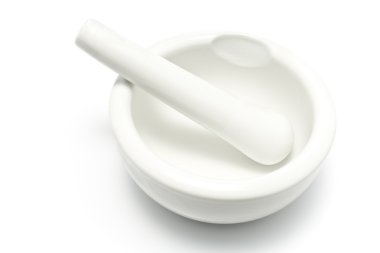 White porcelain mortar and pestle clipart