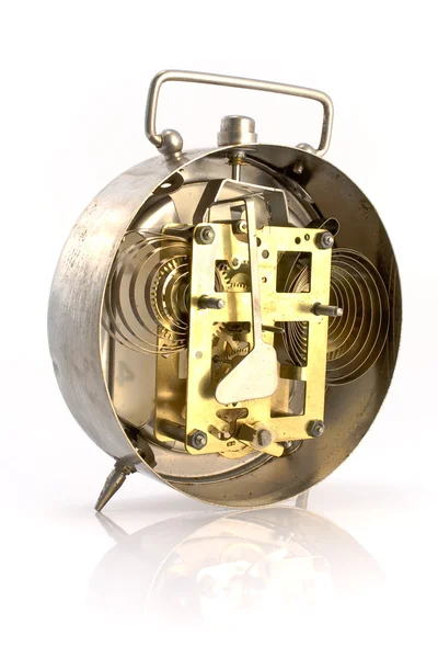 Inside mechanism of old alarm clock — Stockfoto