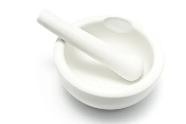 Argamassa de porcelana branca e pilão — Fotografia de Stock