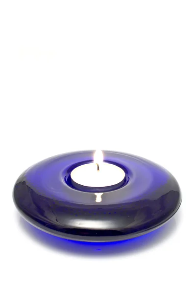 stock image Blue glass candle holder