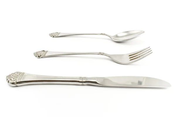 Bestick set med gaffel, kniv och sked — Stockfoto
