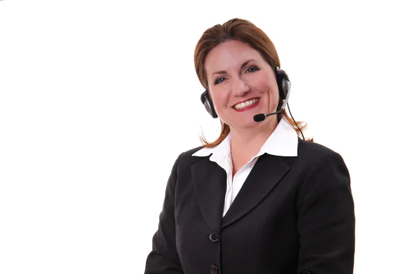 Ładny biznes kobieta sobie słuchawki — Zdjęcie stockowe
