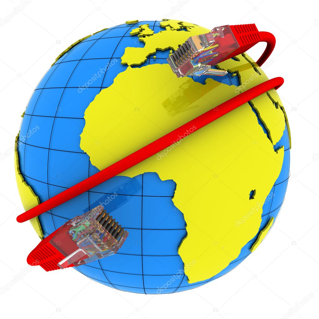 Red cable wraps around the Earth — Stock Photo