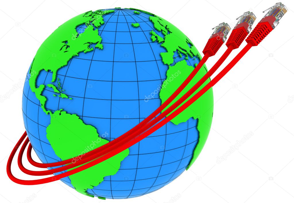 Three red cables wrap around the Earth — Stock Photo