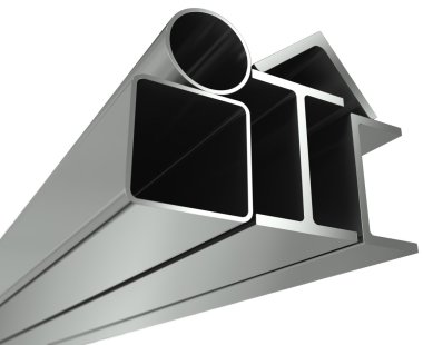 Metal pipe, girders, angles, channels and square tube on a white background