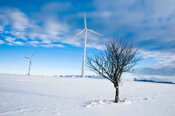 Вітрових турбін в зимовий пейзаж — стокове фото