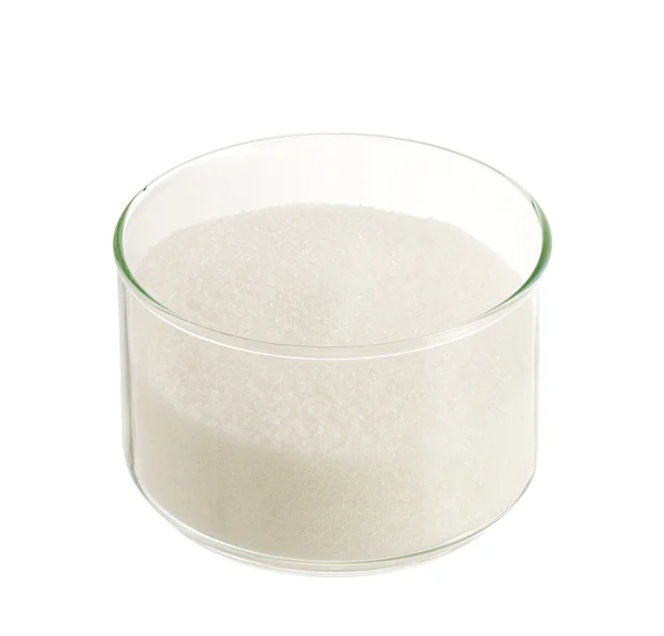 Fehér cukor, üvegtál — Stock Fotó
