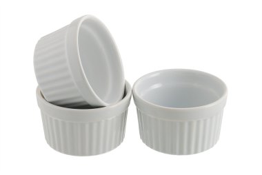 Three white ceramic individual baking pans clipart