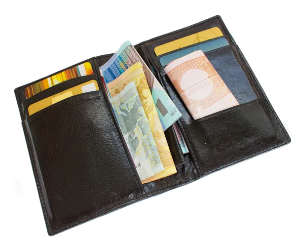 stock image Black wallet with money