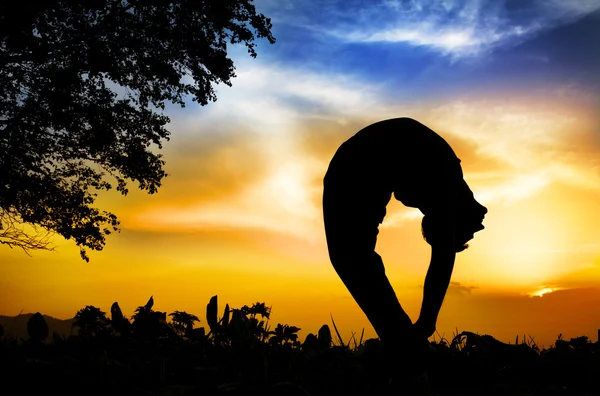 Silhouette de yoga pose tiriang mukhottanasana — Photo