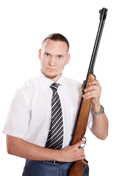 Serious Businessman with gun — Stock Photo, Image