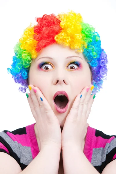 stock image Astonish clown with rainbow make up