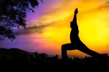 Yoga silhouette virabhadrasana I warrior pose clipart