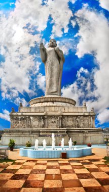 Buddha statue on water in Hyderabad clipart