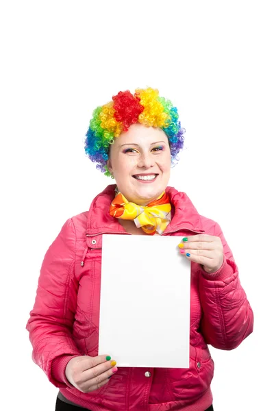 Clown with blank sheet — Stock Photo, Image