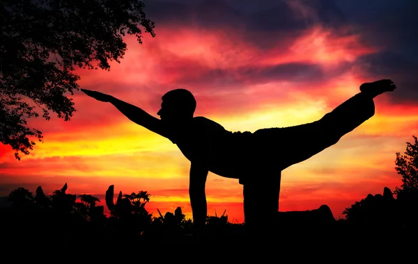 Yoga silhouette parshva marjariasana cat pose — Stock Photo, Image