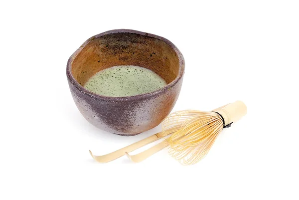 Bamboe lepels en groene thee — Stockfoto