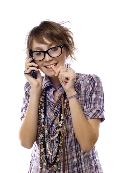 Meisje spreekt via de telefoon — Stockfoto