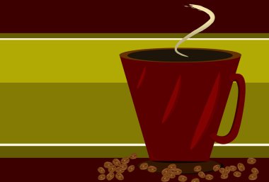 Red Coffee cup and coffee beans on Green BKGD clipart