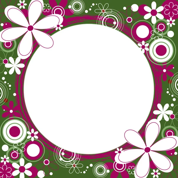 Floral Square Frame in Green and Magenta — Stock Vector