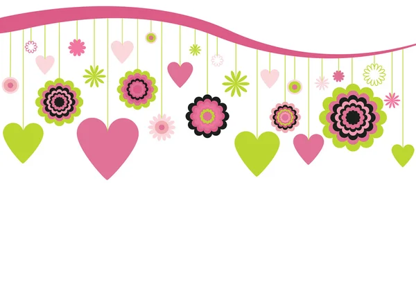 Hanging Flowers and Hearts — Stock Vector