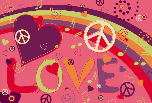 Love Peace and Hearts in Pink