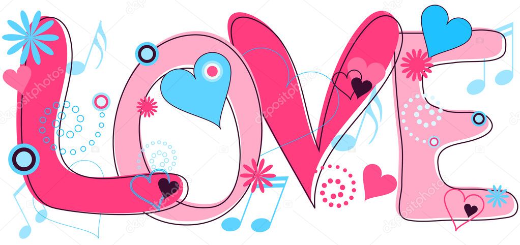 Love Text in Pink and Blue