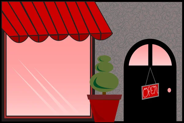 商店前面用红色遮阳棚 — 图库矢量图片