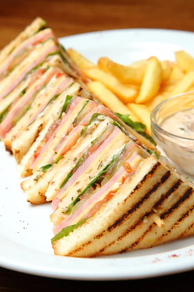Bir tabakta soslu sandviç — Stok fotoğraf