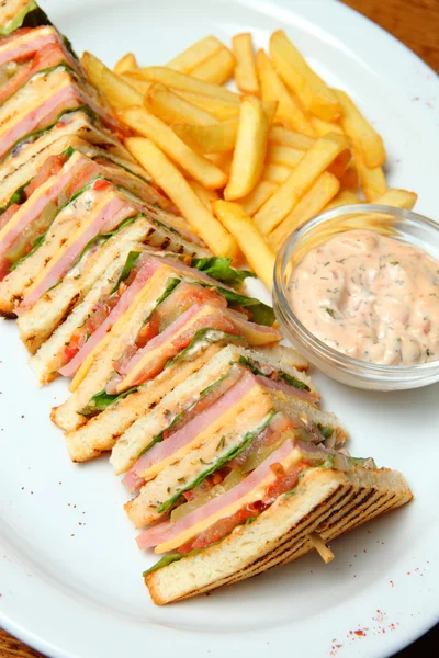 Сэндвичи с соусом на тарелке — стоковое фото