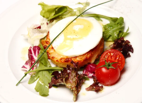 Sandwich en un plato con huevo y tomate —  Fotos de Stock