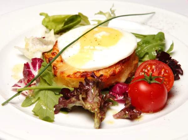 Сэндвич на тарелке с яйцом и помидорами — стоковое фото