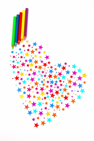 Estrelas coloridas e lápis — Fotografia de Stock