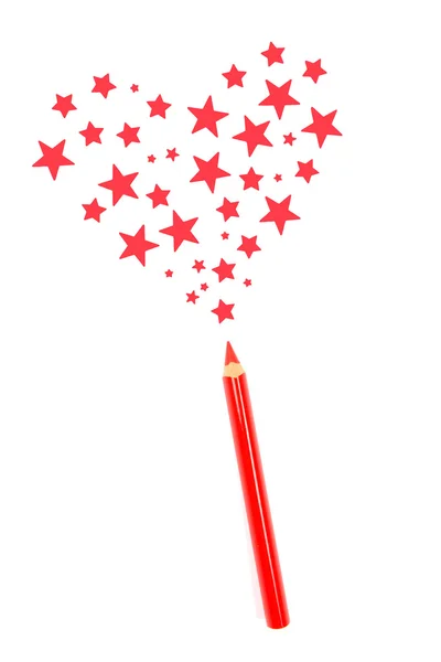 Волшебный карандаш, нарисованный красным сердцем звезд — стоковое фото