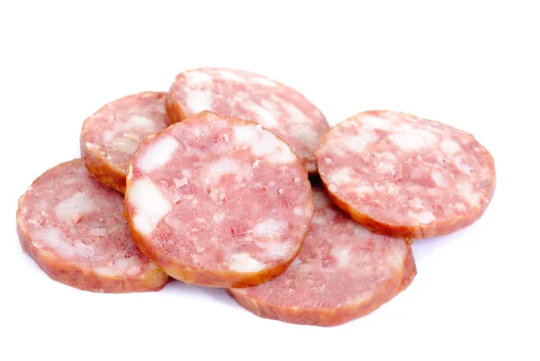 Vlees product.sausage geïsoleerd op witte achtergrond — Stockfoto
