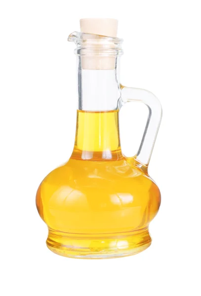 Decantador pequeño con aceite de girasol aislado sobre el fondo blanco — Foto de Stock