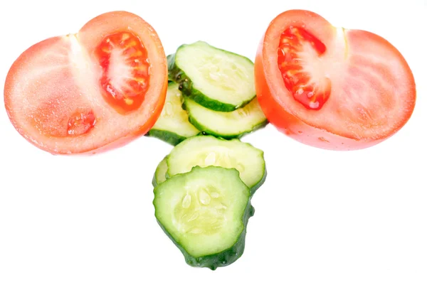 Cucumber and tomato sliced isolated on white background. — Stock Photo, Image