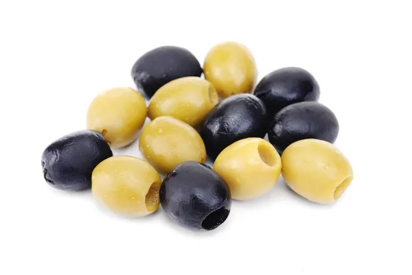 Some mix black and green pitted olives isolated on the white background — Stock Photo, Image