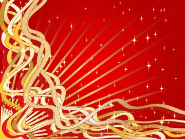 Red background with golden ribbons and stars clipart